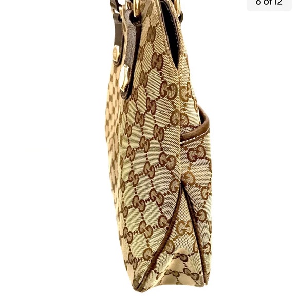 GUCCI Monogram Handbag Charmy Brown Leather MADE IN ITALY - Picture 5 of 12